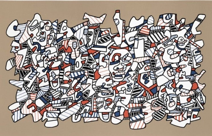 Site avec trois personnages
Jean Dubuffet

Sérigraphie, 197650 exemplaires 69 x 102 cm

Courtesy of Lelong  Co. gallery.
