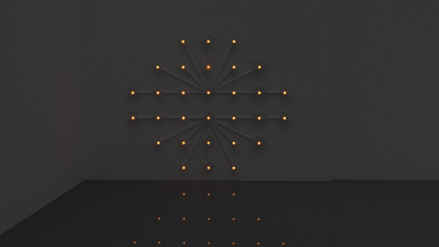 Konstantinos Kyriakopoulos, Retrospective Constellations acier, 2023, PLA, câbles électriques, prises, ampoules LED 244 x 165 x 10 cm