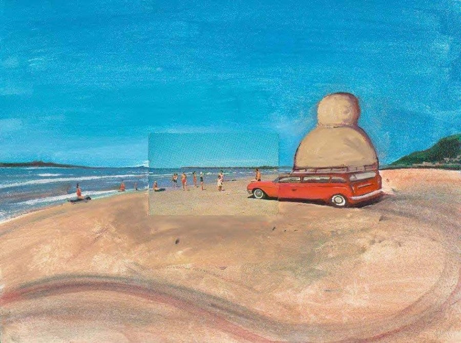 Sandy Beach, 2007
Oil and Postcard on Wood Panel 
Unique artwork