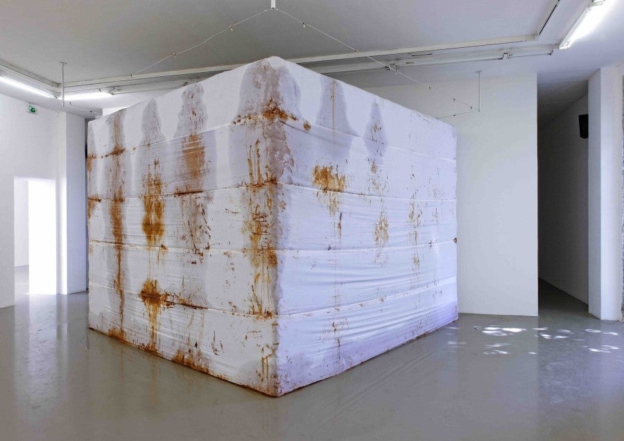 Guillaume Leblon, National Monument, 2006/2014, exhibtion view, À dos de cheval avec le peintre, 2014, Institut d’art contemporain, Villeurbanne/Rhône-Alpes, France. Photo: Blaise Adilon. Courtesy of the artist and Galerie Jocelyn Wolff, Paris