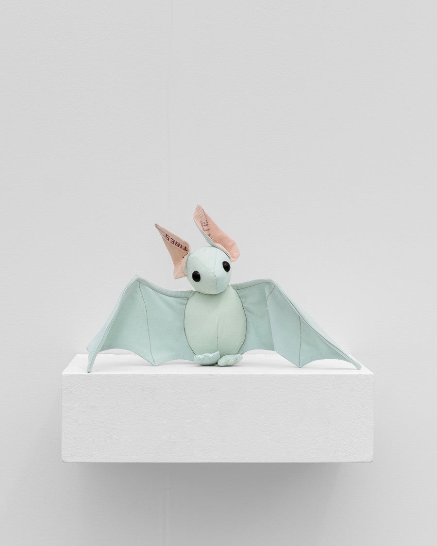 Benoît Piéron, <i>Monike</i>, plush bat made with reformed sheets of the hospitals, sewing pattern by BeeZee art. Photo: Gregory Copitet. Courtesy Benoît Piéron and Galerie Sultana