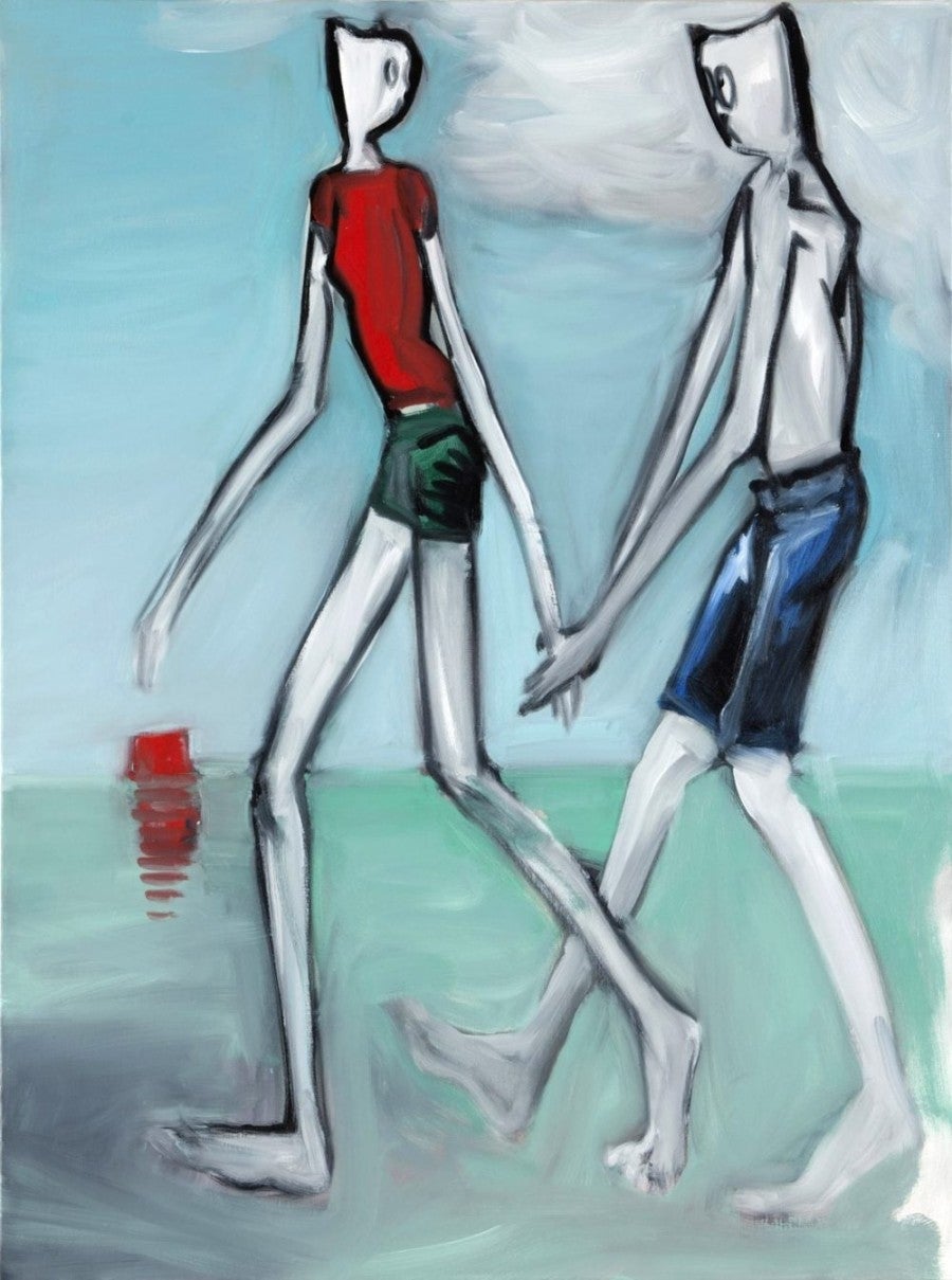 Alain Séchas, Plage jaune et bleue (Yellow and Blue Beach), 2015. Oil on canvas, 162 x 130 cm. Private Collection.