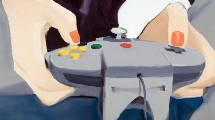 Miltos Manetas, POINT OF VIEW (Mai with Nintendo controller), 2001, Oil on Canvas, 127x152cm, PARIS, Courstesy the artist &amp; Galerie Hussenot