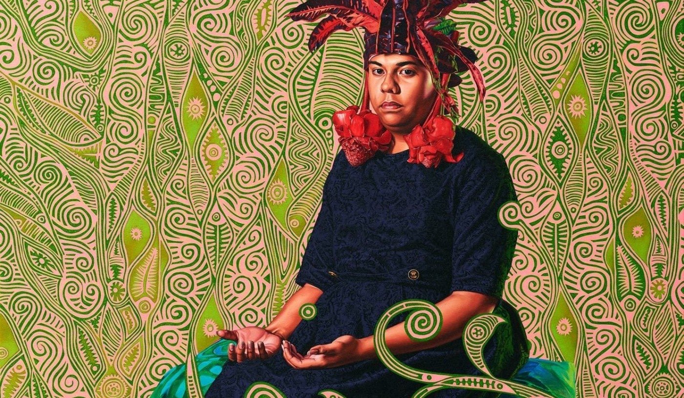 Portrait of Moerai Matuanui Huile sur lin/ Oil on linen 2019   183x153,2 cm 72x603/8 in. 
detail

Courtesy Templon, Paris & Brussels, © 2019 Kehinde Wiley